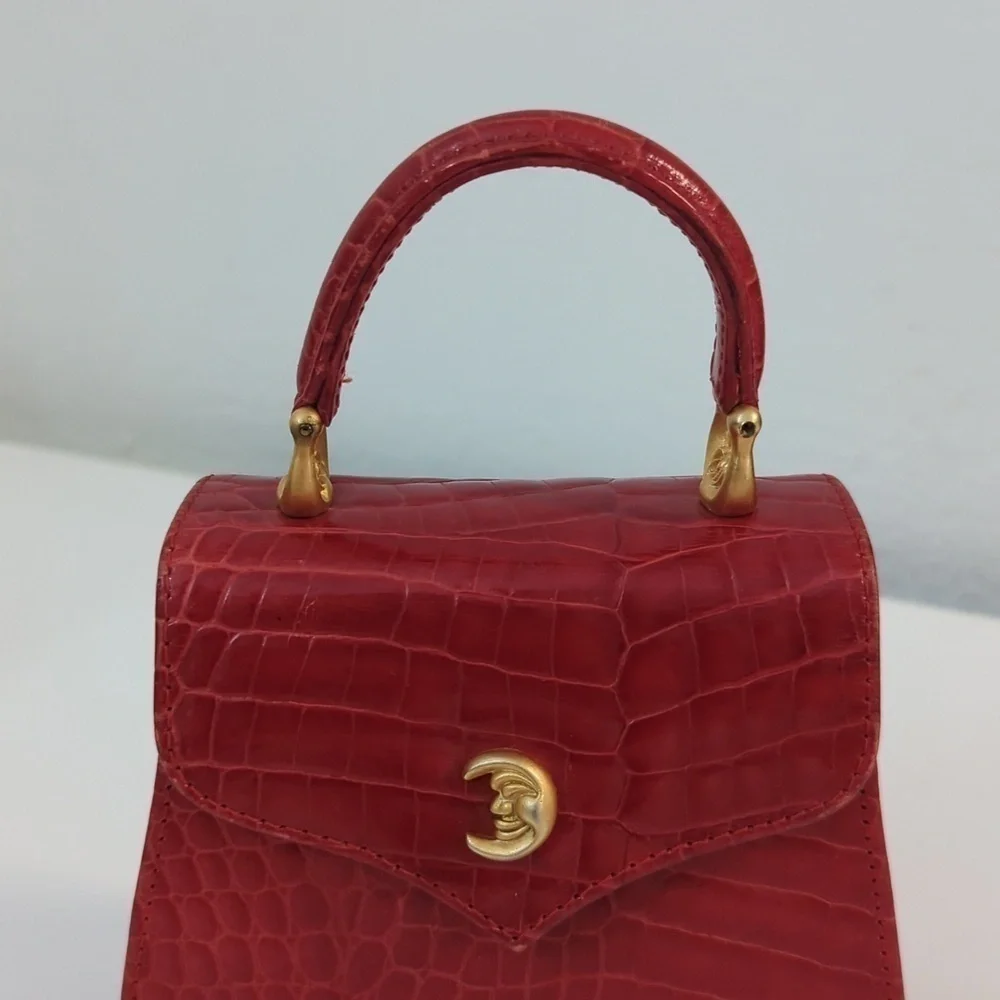 Vintage Vicenza Moon Face Mini Purse Crossbody Red leather retro astrology - Picture 9 of 14